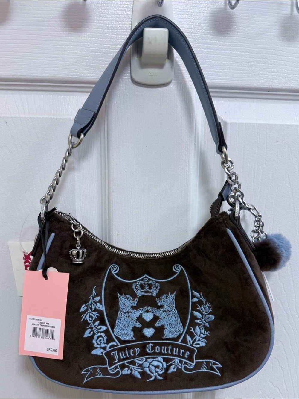 NWT Juicy Couture New Love Chapter Shoulder Bag in Chocolate/Light Blue